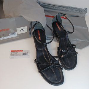 Prada Vintage Vernice Black Strappy Sandals